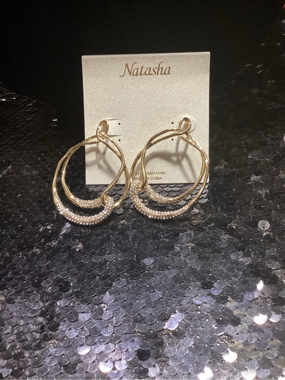 Natasha Couture Gold Multi-Hoop Rhinestone Drop Earrings - Gold
